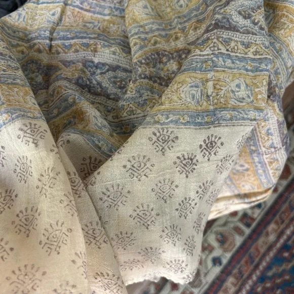 Magnolia Pearl Artistic Yellow and Blue Cotton Fabric Long Shawl 36x98” - Picture 4 of 6
